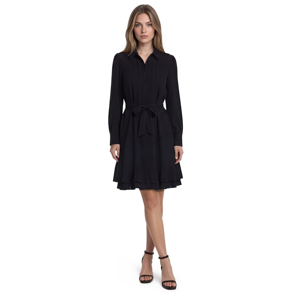 NWT Alex Marie Jesse Navy Blue Dress Women's Size 12 Ruffle Hem Tie Long Sleeve
